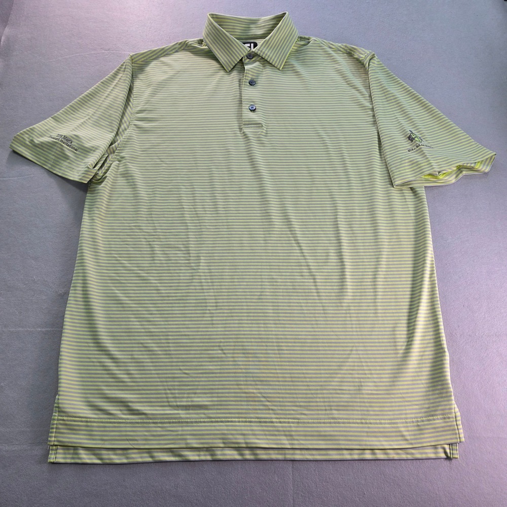 FootJoy Mens Golf Polo Shirt Large Green Gray Striped El Macero Invitational